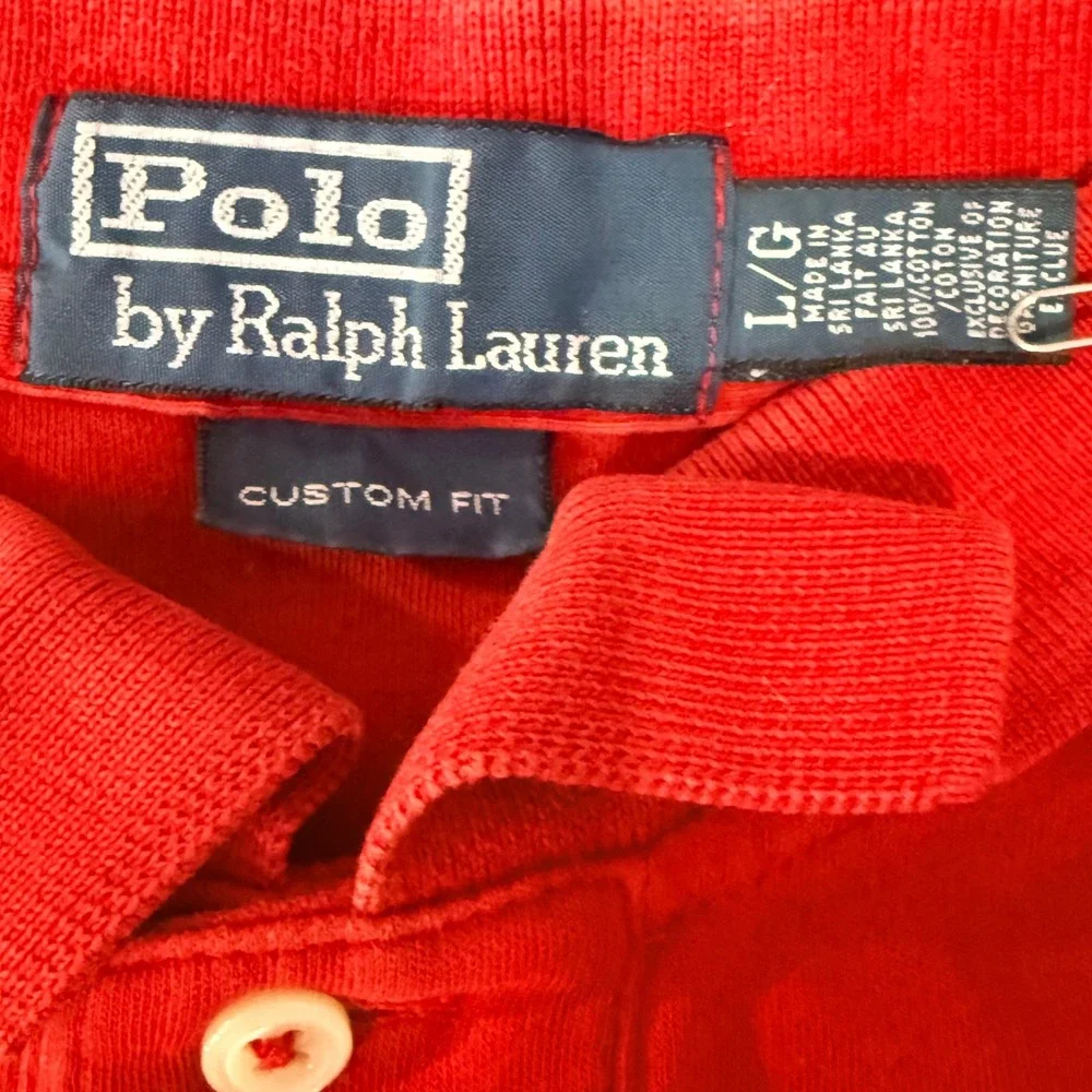 Vintage Polo Ralph Lauren Polo Shirt Mens Large Red Blue Pony Custom Fit Golf